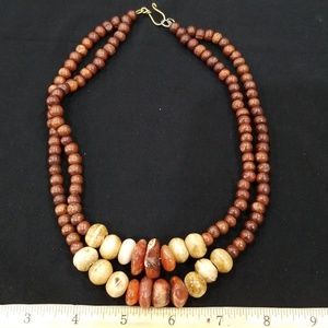 Wood beads with brown, red agate necklace